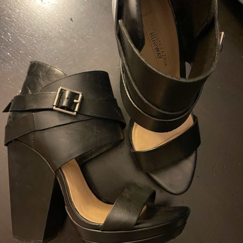 BCBG Max Azria Runway Black Chunky Open toe thick heels